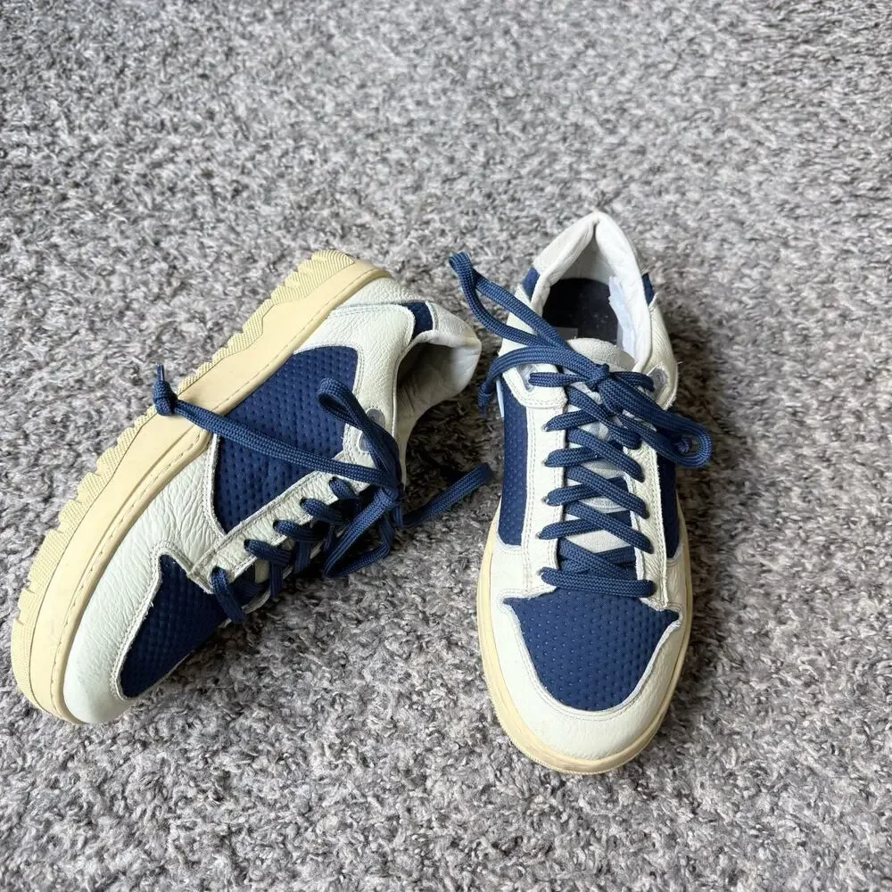 P448 Mason Womens Size EU 39 US 8.5-9 Casual Sneakers Shoes Ivory Blue Leather